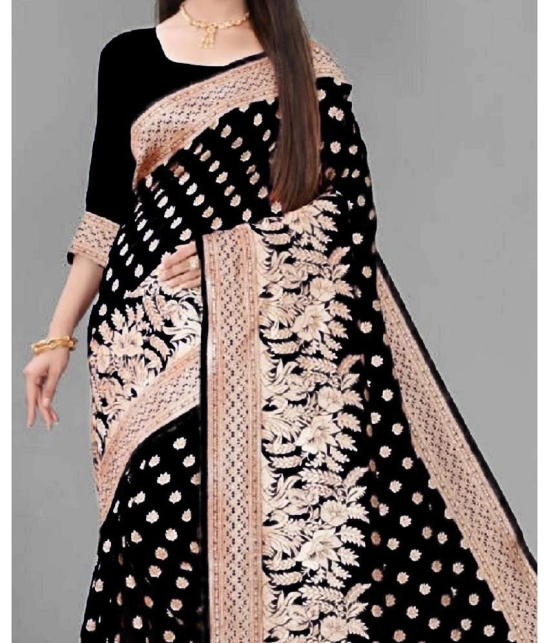 Gazal Fashions Banarasi Silk Embellished Saree With Blouse Piece - Black,Beige ( Pack of 1 ) - Black,Beige