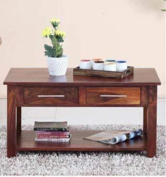 Handmade Solid Wood 2 Drawer & Top Storage Coffee Table-Brown