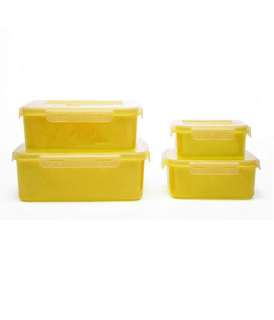 HOMETALES Square Polyproplene Yellow Food Container ( Set of 4 ) - Yellow