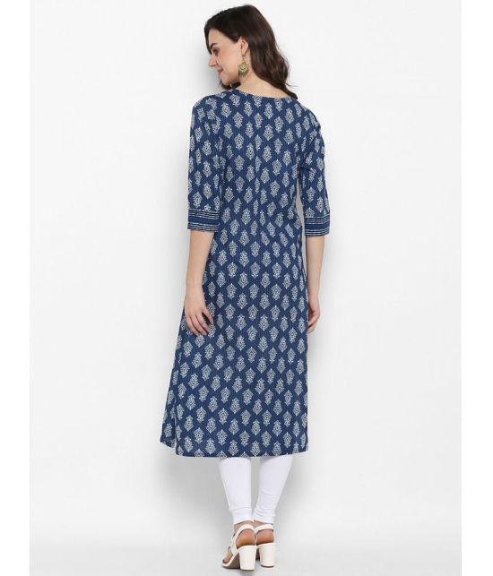 Janasya - Blue Cotton Women's Straight Kurti ( Pack of 1 ) - 3XL