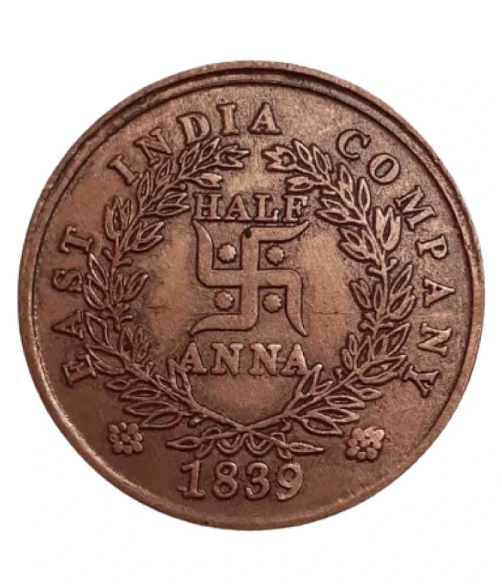 EXTREMELY RARE OLD VINTAGE HALF ANNA EAST INDIA COMPANY 1839 MAA LAXMI BEAUTIFUL RELEGIOUS TEMPLE TOKEN COIN