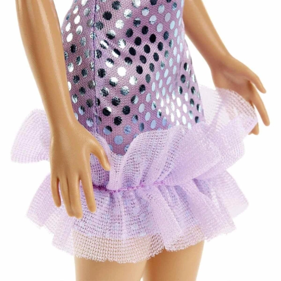 Barbie Doll with Blonde Hair: Lavender Metallic Mini Dress & Trendy Accessories - Perfect Kids' Toy Gift!