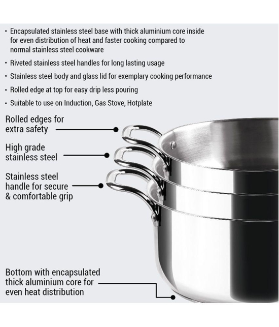 Milton Pro Cook Stainless Steel Casserole With Glsss Lid (1.2 litre) Silver - Silver