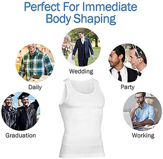 SlimO''fit?? -  Everyday  Slimming Tummy Abdomen & Chest Shapewear Shaper Vest/Men''s Undershirt Vest to Look Slim Instantly (White)-XXL