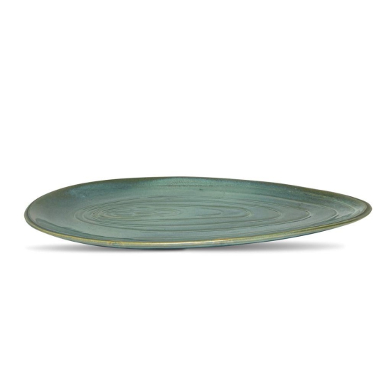 Ceramic Dining Studio Collection Emerald Green Almond Shaped Glazed Ceramic 13 Inches Serving Platter