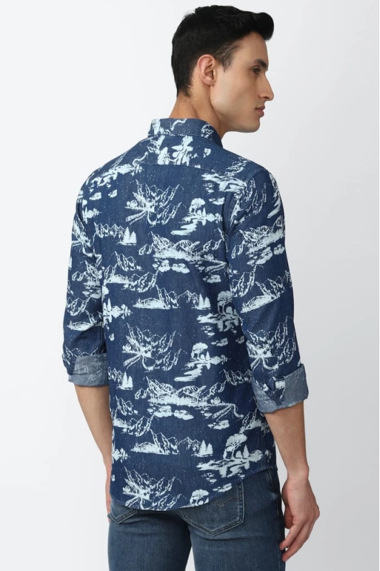 Men Blue Slim Fit Print Full Sleeves Casual Shirt