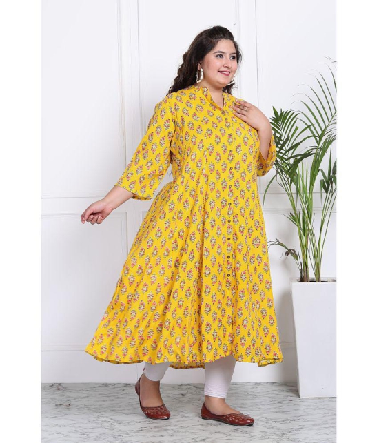 Swasti Cotton Blend Printed Flared Womens Kurti - Yellow ( Pack of 1 ) - None