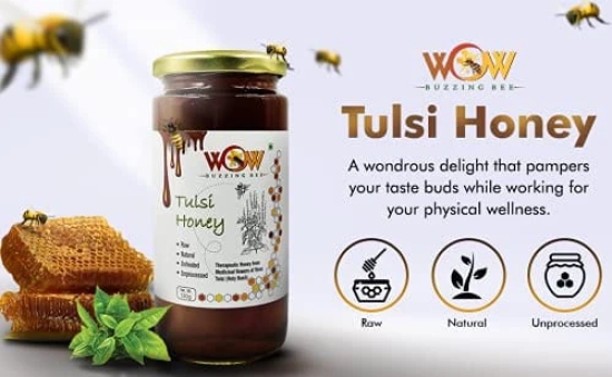 WOW BUZZING BEE - Raw Natural Unprocessed Tulsi Forest Flower Honey Pure Natural Ayurvedic Remedy for Weight Loss, Cough and Digestive Disorders 1kg