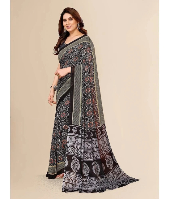 Kashvi Sarees Georgette Printed Saree With Blouse Piece - Black ( Pack of 1 ) - Black