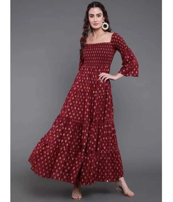 Antaran Cotton Printed Ankle Length Womens Gown - Maroon ( Pack of 1 ) - None