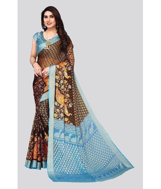 Bhuwal Fashion - Brown Brasso Saree With Blouse Piece ( Pack of 1 ) - Brown