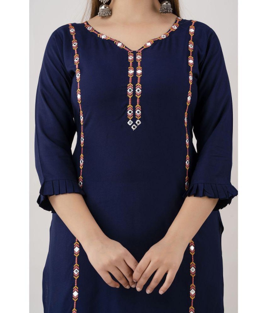 Kapadia - Navy Rayon Womens Straight Kurti ( Pack of 1 ) - None