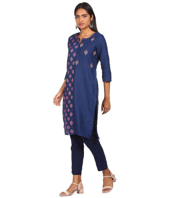 Karigari - Blue Cotton Blend Women's Straight Kurti ( Pack of 1 ) - None