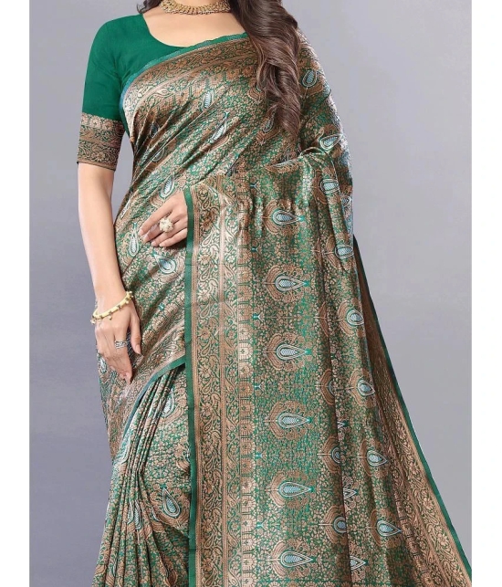 Gazal Fashions - Green Banarasi Silk Saree With Blouse Piece ( Pack of 1 ) - Green