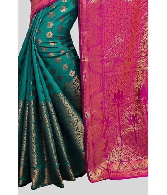 Gazal Fashions - Rama Banarasi Silk Saree With Blouse Piece ( Pack of 1 ) - Rama