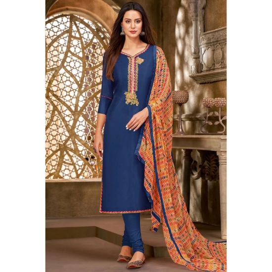 Chanderi Cotton Salwar Suit - Blue ( Unstitched )