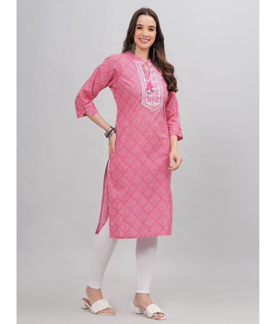 JC4U Cotton Embroidered Straight Womens Kurti - Pink ( Pack of 1 ) - None