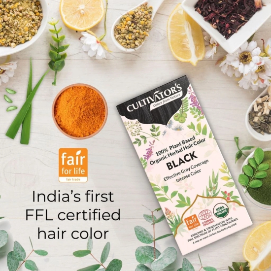 Cultivators Organic Hair Colour - Herbal Hair Colour for Women and Men - Ammonia Free Hair Colour Powder - Natural Hair Colour Without Chemical, (Black) - 100g