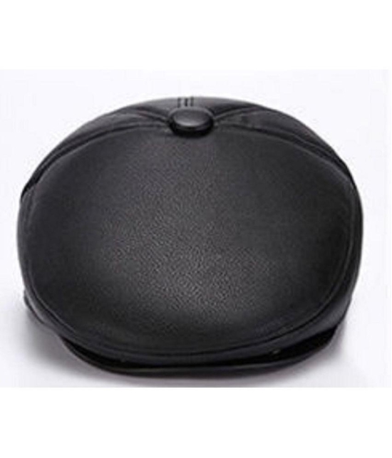 Zacharias Black PU Leather Mens Cap ( Pack of 1 ) - Black