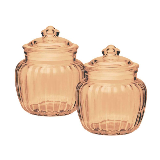 Treo Golden Pot 670 ML Storage Jar with Glass Lid | Golden | Set of 2 Pcs