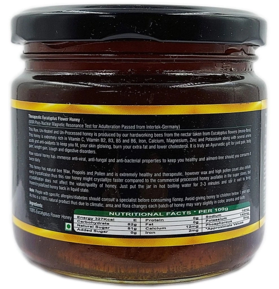 Farm Naturelle Eucalyptus Flower Wild Forest (Jungle) Honey 450g |NMR Tested | 100% Pure Honey| Raw & Unfiltered|Unprocessed|Lab Tested Honey In Glass Jar with Engraved Virgin Wooden Spoon|Antioxidant, Anti-inflammatory Honey