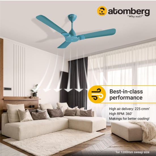 Atomberg Erica 1200 mm BLDC Motor with Remote 3 Blade Ceiling Fan(Aegean Blue)