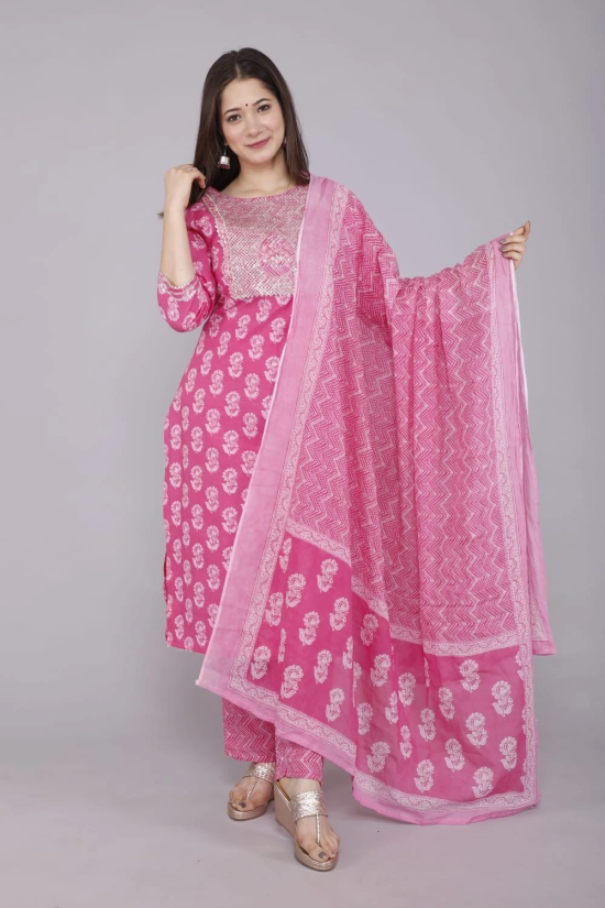 kurti with pant & dupatta Dupatta Sets-M / Pink