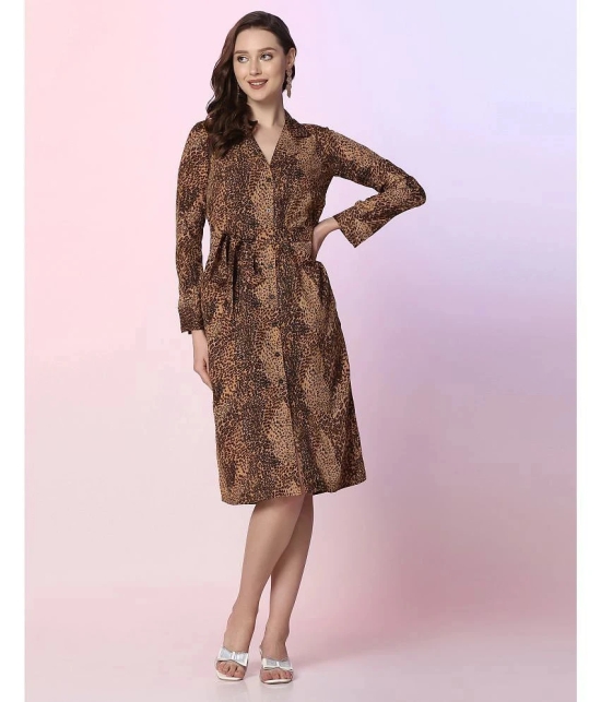 Selvia Crepe Printed Knee Length Womens Fit & Flare Dress - Brown ( Pack of 1 ) - None