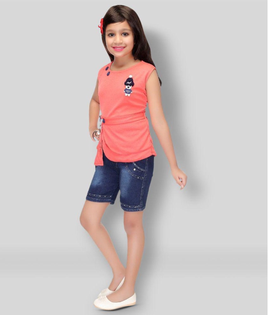 PARI FASHION - Pink Denim Girl's Top With Shorts ( Pack of 1 ) - None