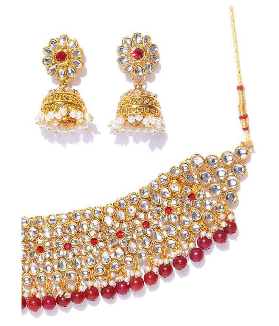 YouBella Jewellery Sets for Women Gold Plated Kundan Wedding Bridal Necklace Jewellery Set with Earrings for Girls/Women (Red) - Red