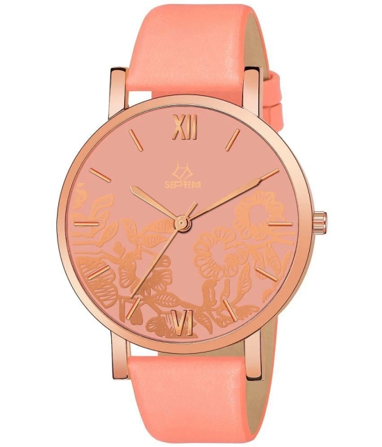 Septem Peach Leather Analog Womens Watch