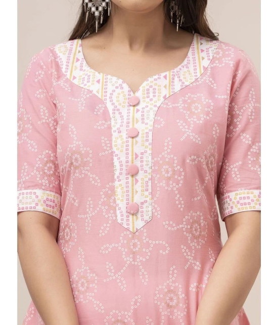 Frionkandy Cotton Printed Straight Womens Kurti - Pink ( Pack of 1 ) - None