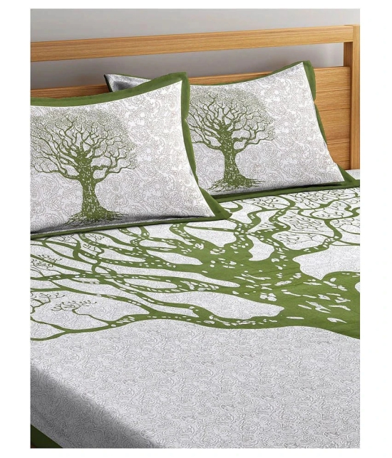 Uniqchoice Cotton Double Bedsheet with 2 Pillow Covers - Green