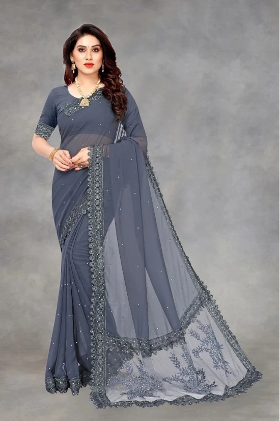 JULEE - Grey Georgette Saree With Blouse Piece ( Pack of 1 ) - Grey