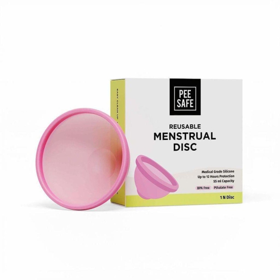 Pee Safe Reusable Menstrual Disc | 1 Reusable Menstrual Disc + 1 Spandex Storage Pouch | Capacity of 55 ml | Made of Medical Grade Silicone