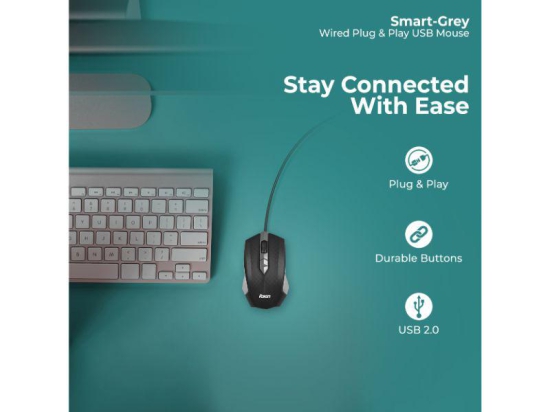 Foxin Smart-Grey Wired USB Mouse High Resolution 800 DPI