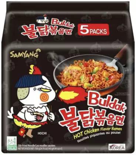 Samyang Buldak Hot Chiken Flavor Ramen 140g x 5 Pack (Stir-Fried Instant Noodle Non-vegetarian)