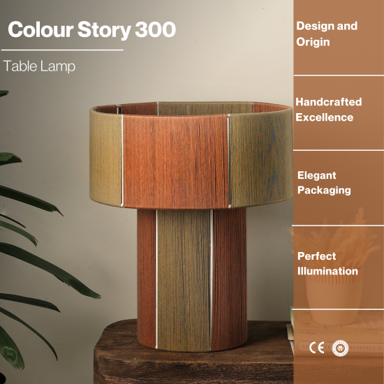 Colour Story 300 Table Lamp - Threading Pattern Desk Lamp, Cotton Threading Lampshade, Sturdy Construction Bedside Lamp
