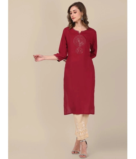 Rangita Women Rayon Maroon Yoke Embroidered Calf Length Straight Kurti - None