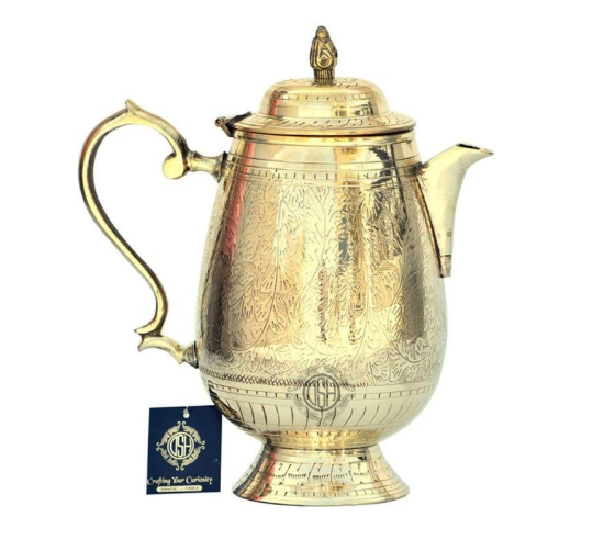 Pure Brass Water jug Oval Shaped with Lid for Storage & Serving Water and Gift Item.