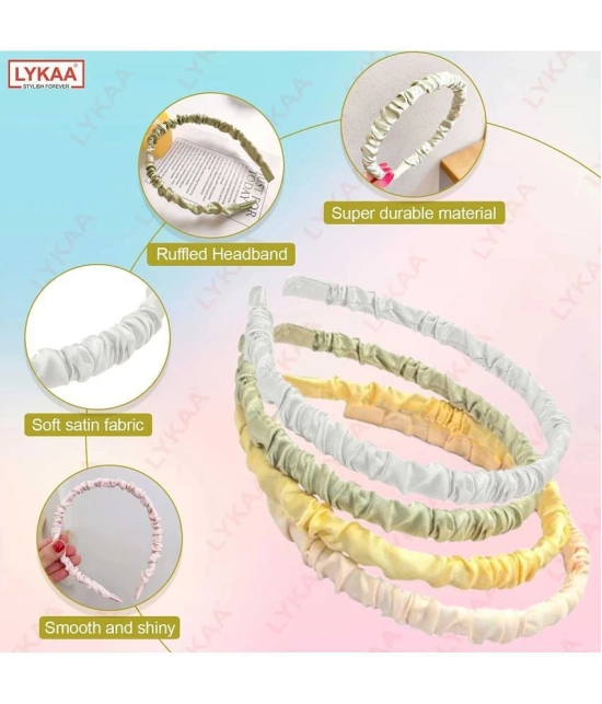 LYKAA Headbands Satin Silk Twine Beautiful Fancy Frill Hair Band For Girls Women, 4 Pcs Multicolor - Yellow