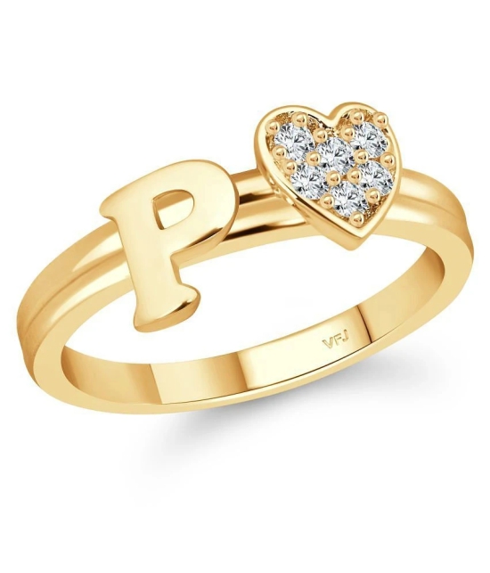 Vighnaharta cz alloy Gold plated Valentine collection Initial  P  Letter with heart ring alphabet collection for women and Girls - None