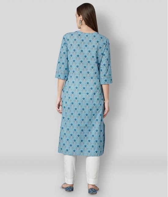 Divena - Blue Cotton Blend Womens Straight Kurti - L