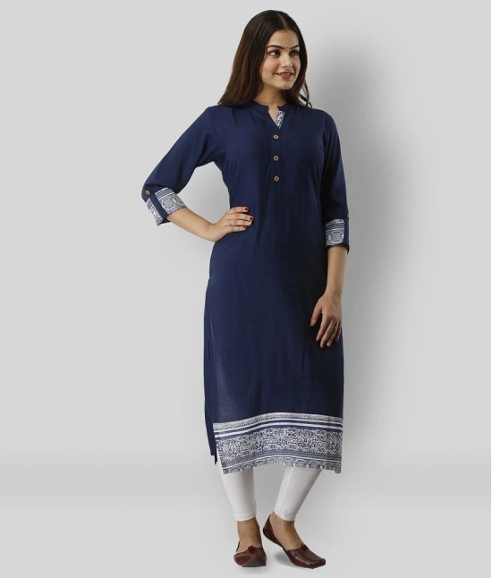 Frionkandy - Blue Rayon Womens Straight Kurti ( Pack of 1 ) - M