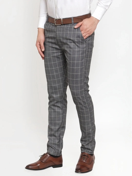 Indian Needle Men's Grey Checked Formal Trousers-30 / Grey