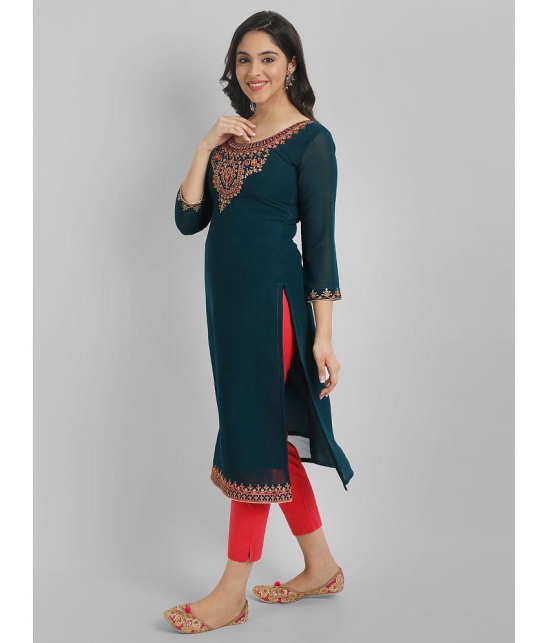 JASH CREATION - Blue Georgette Womens Straight Kurti ( Pack of 1 ) - None