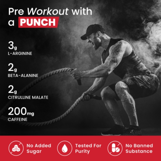 Athlab (by Nutrabay) HYPR Pre Workout | Naturally Flavoured & Sweetened with Monk Fruit | 200mg Natural Caffeine, 3000mg L-Arginine, 2000mg Beta Alanine, 2000mg Citrulline Malate - Orange Blast, 480g