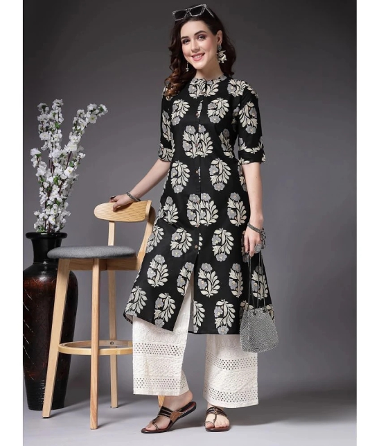 Stylum Rayon Printed Front Slit Womens Kurti - Black ( Pack of 1 ) - None