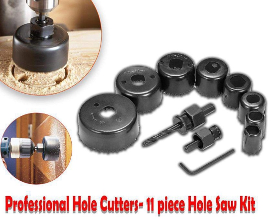 KVA-Hole saw 11pcs Metal Alloys Wood Hole Saw Cutting Set, Black, 19-64 mm, Set of 11Pcs