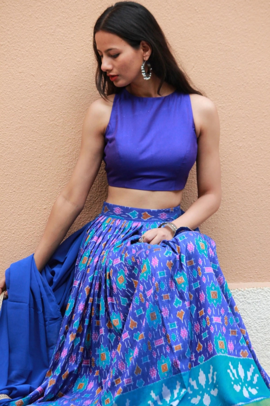 Blue Silk Patola Lehenga Set